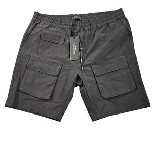 Brave Soul Cargo Shorts Mens XL Black Elastic Waist Drawstring Pockets Casual